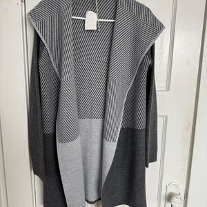 NWT Italian Wool Gray and Black Striped Cardigan